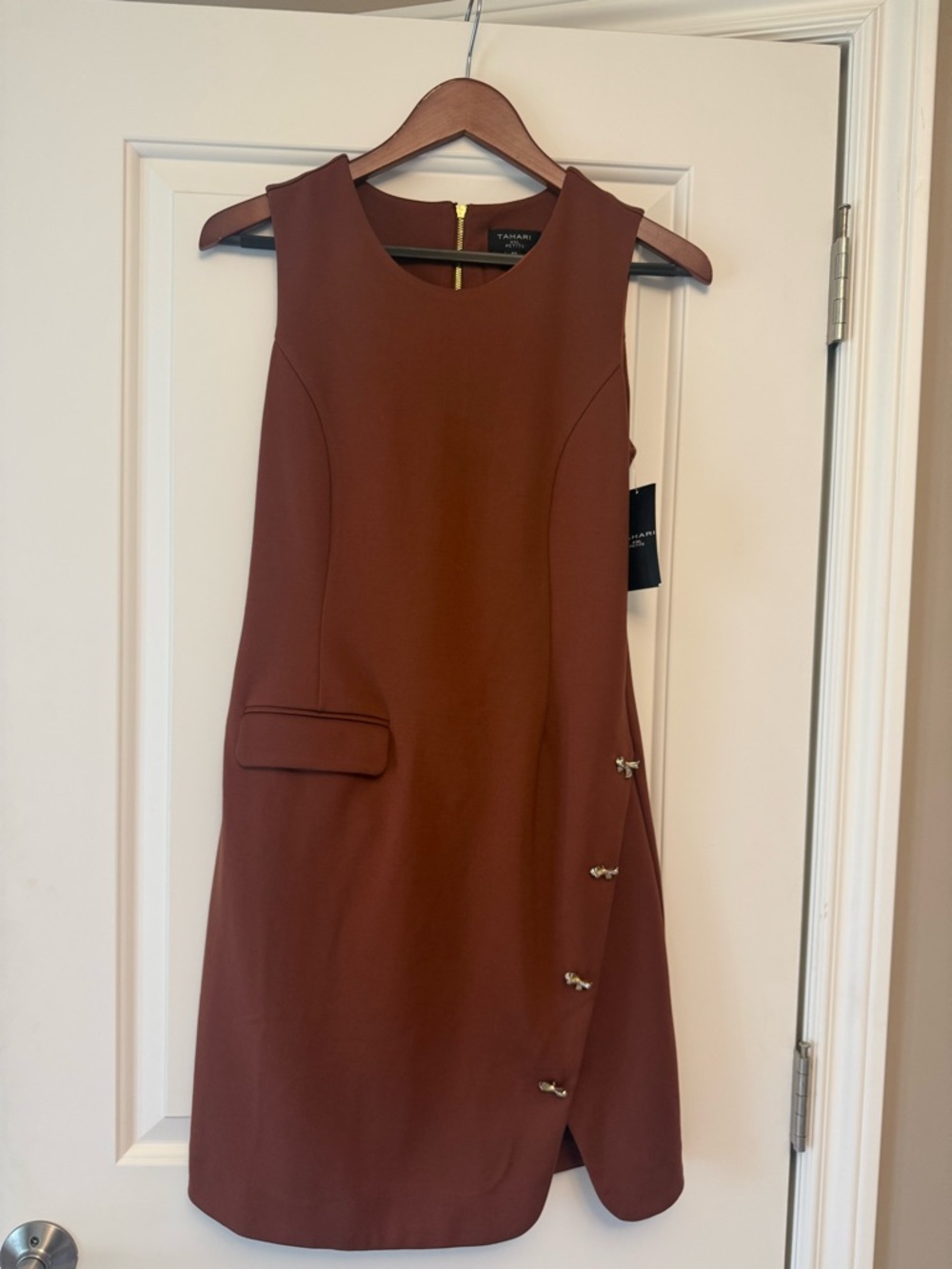 Tahari Sleeveless Mini Dress in Warm Brown